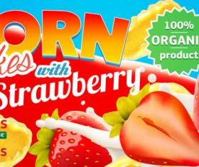 Flakes with delicious strawberry and milk splash advertising flyer vector 02