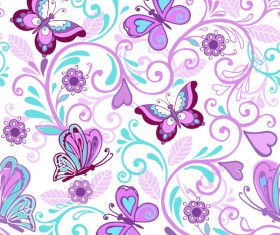 Seamless patterns with hearts and butterflies vectors material - Vector ...