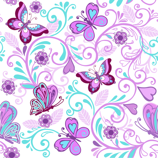 Floral seamless pattern with butterflies and flowers vector