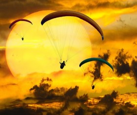 Flying paragliding Stock Photo