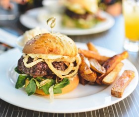 French french fries and jeseys burgers Stock Photo