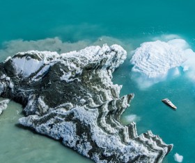 Frozen icebergs on sea from high view Stock Photo