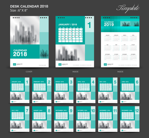 Green Desk Calendar 2018 vector template