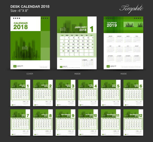 Green Desk Calendar 2018 year vector material
