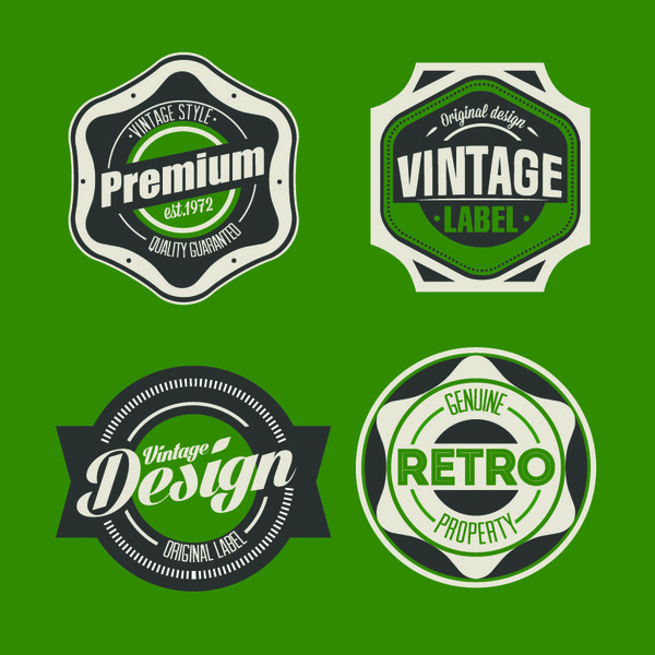 Green with black vintage labels vector material