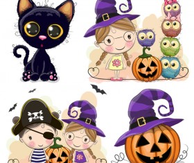Halloween elements with cute kids cartoon vector 01