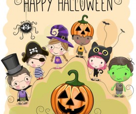 Halloween elements with cute kids cartoon vector 02