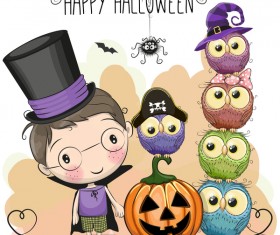 Halloween elements with cute kids cartoon vector 03