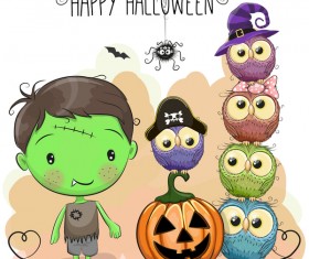 Halloween elements with cute kids cartoon vector 04