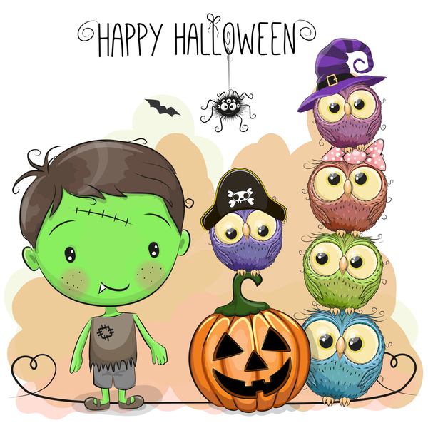 Halloween elements with cute kids cartoon vector 04
