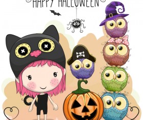 Halloween elements with cute kids cartoon vector 05