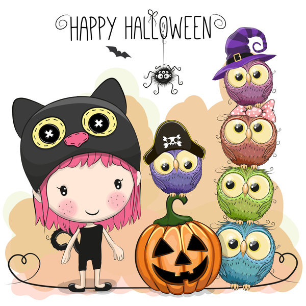 Halloween elements with cute kids cartoon vector 05