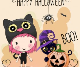Halloween elements with cute kids cartoon vector 06