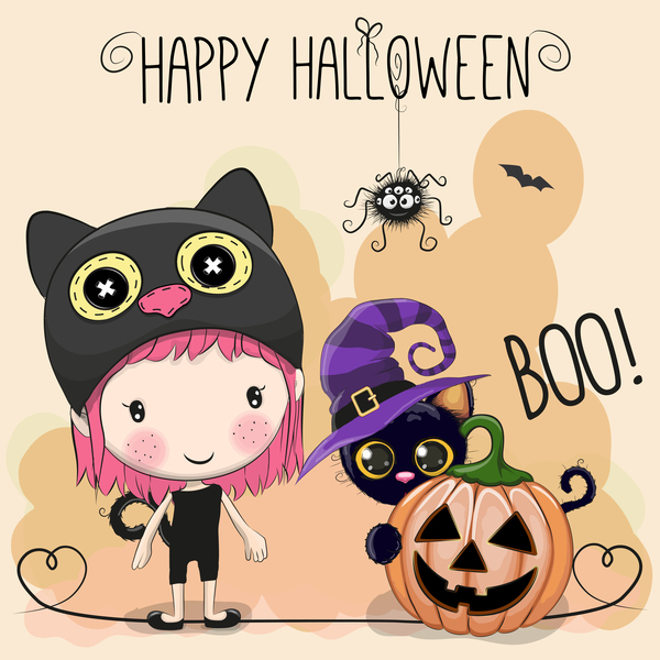 Halloween elements with cute kids cartoon vector 06