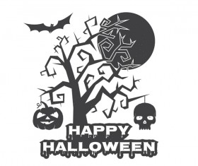 Halloween night with tree and skull vector