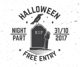 Halloween party labels with crow vector 01