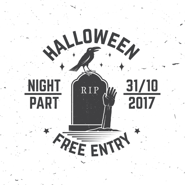 Halloween party labels with crow vector 01