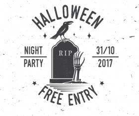 Halloween party labels with crow vector 02