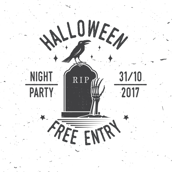 Halloween party labels with crow vector 02