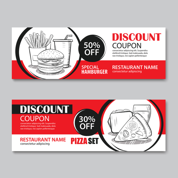 Hamburgers with pizza discount banner vector 02