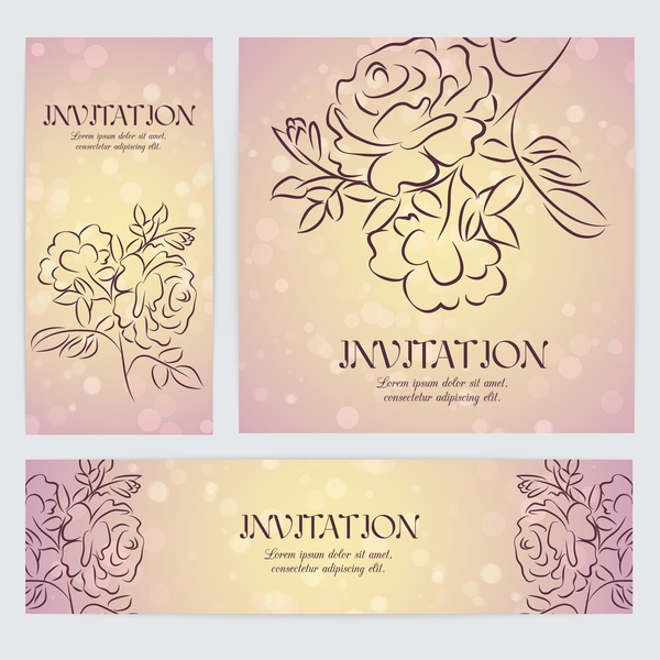 Hand drawn flower banner with card template vector