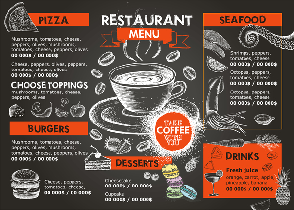 Hand drawn seafood menu template vector 01