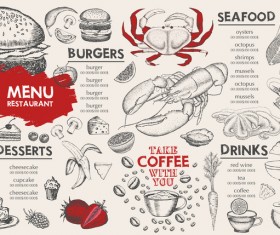 Hand drawn seafood menu template vector 02