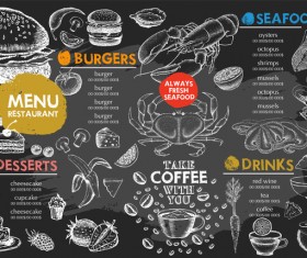Hand drawn seafood menu template vector 03