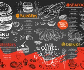 Hand drawn seafood menu template vector 04