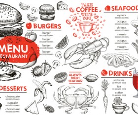 Hand drawn seafood menu template vector 05