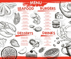 Hand drawn seafood menu template vector 08