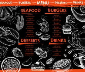 Hand drawn seafood menu template vector 11