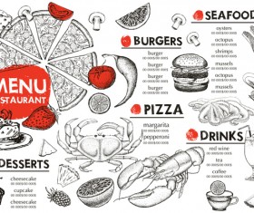 Hand drawn seafood menu template vector 12