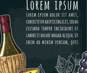 Hand drawn wine poster template with blackboard background vector 01