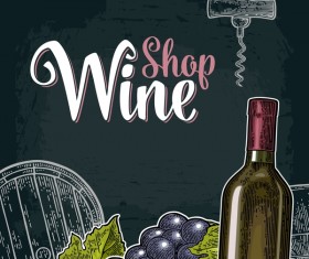 Hand drawn wine poster template with blackboard background vector 02