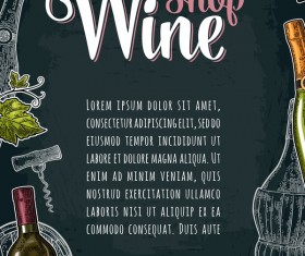 Hand drawn wine poster template with blackboard background vector 03