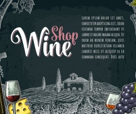 Hand drawn wine poster template with blackboard background vector 05