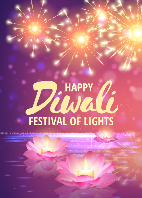 Happy diwali with festival of light background vector 02