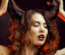 Horns hairstyle wild girl Stock Photo 01