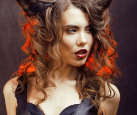 Horns hairstyle wild girl Stock Photo 02