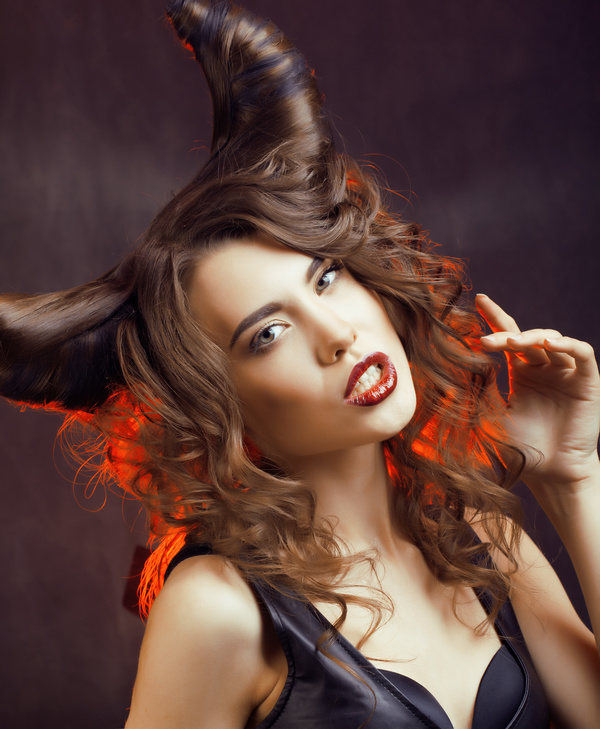 Horns hairstyle wild girl Stock Photo 03