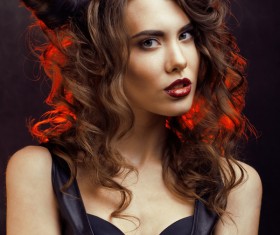 Horns hairstyle wild girl Stock Photo 04