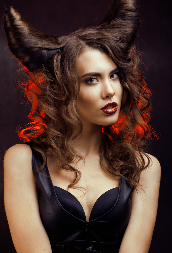 Horns hairstyle wild girl Stock Photo 04