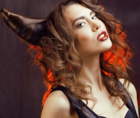 Horns hairstyle wild girl Stock Photo 05