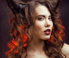 Horns hairstyle wild girl Stock Photo 06