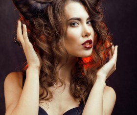 Horns hairstyle wild girl Stock Photo 08