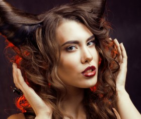 Horns hairstyle wild girl Stock Photo 09