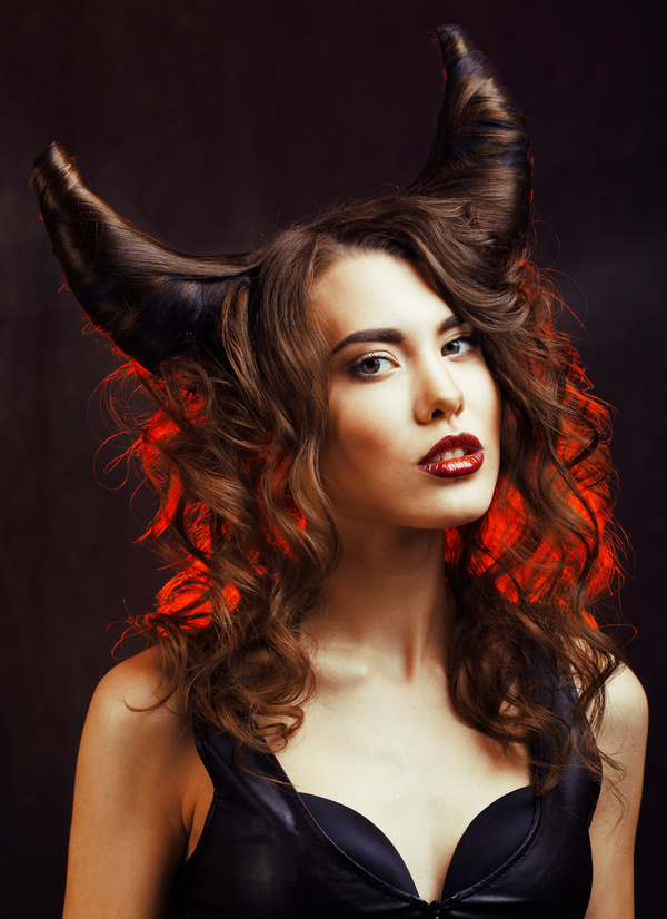 Horns hairstyle wild girl Stock Photo 12