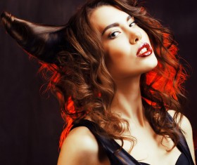 Horns hairstyle wild girl Stock Photo 15