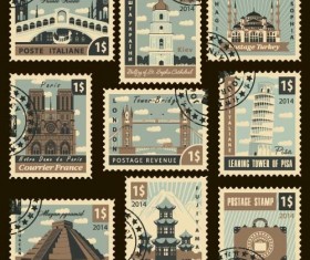 Japan travel postage stamps template vector